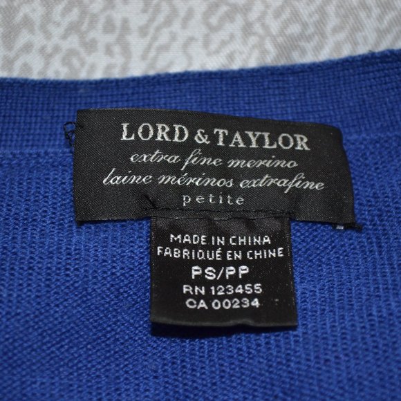 Lord & Taylor petite merino blue cardigan - Picture 2 of 4